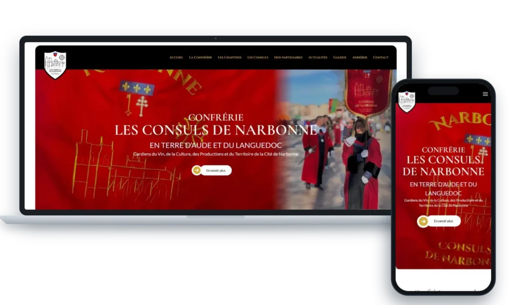 Site internet de la Confrérie des Consuls de Narbonne, réalisé par ex æquo – version ordinateur et mobile