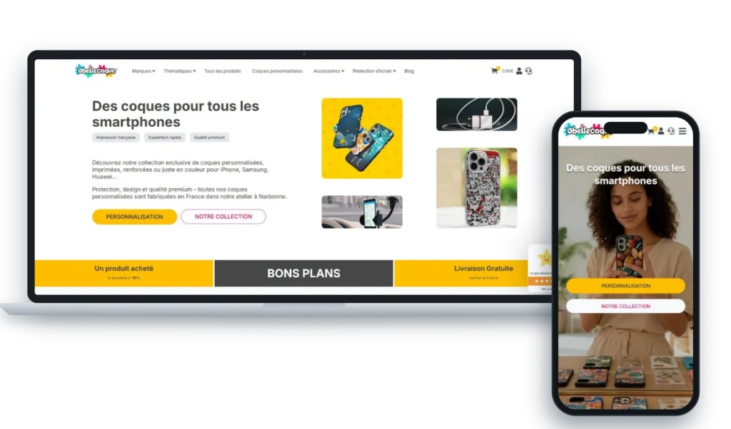 Site e-commerce OBelleCoque créé par ex æquo, agence web à Narbonne – version ordinateur et mobile
