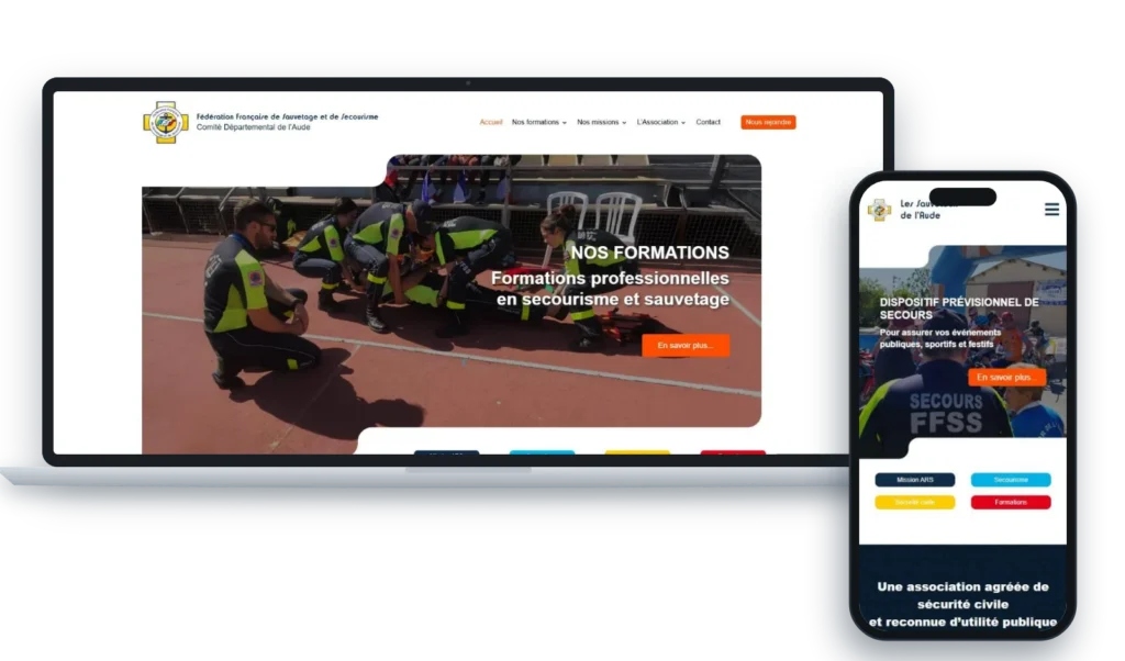 Site internet du Comité départemental de l’Aude de la FFSS, réalisé par ex æquo – version ordinateur et mobile
